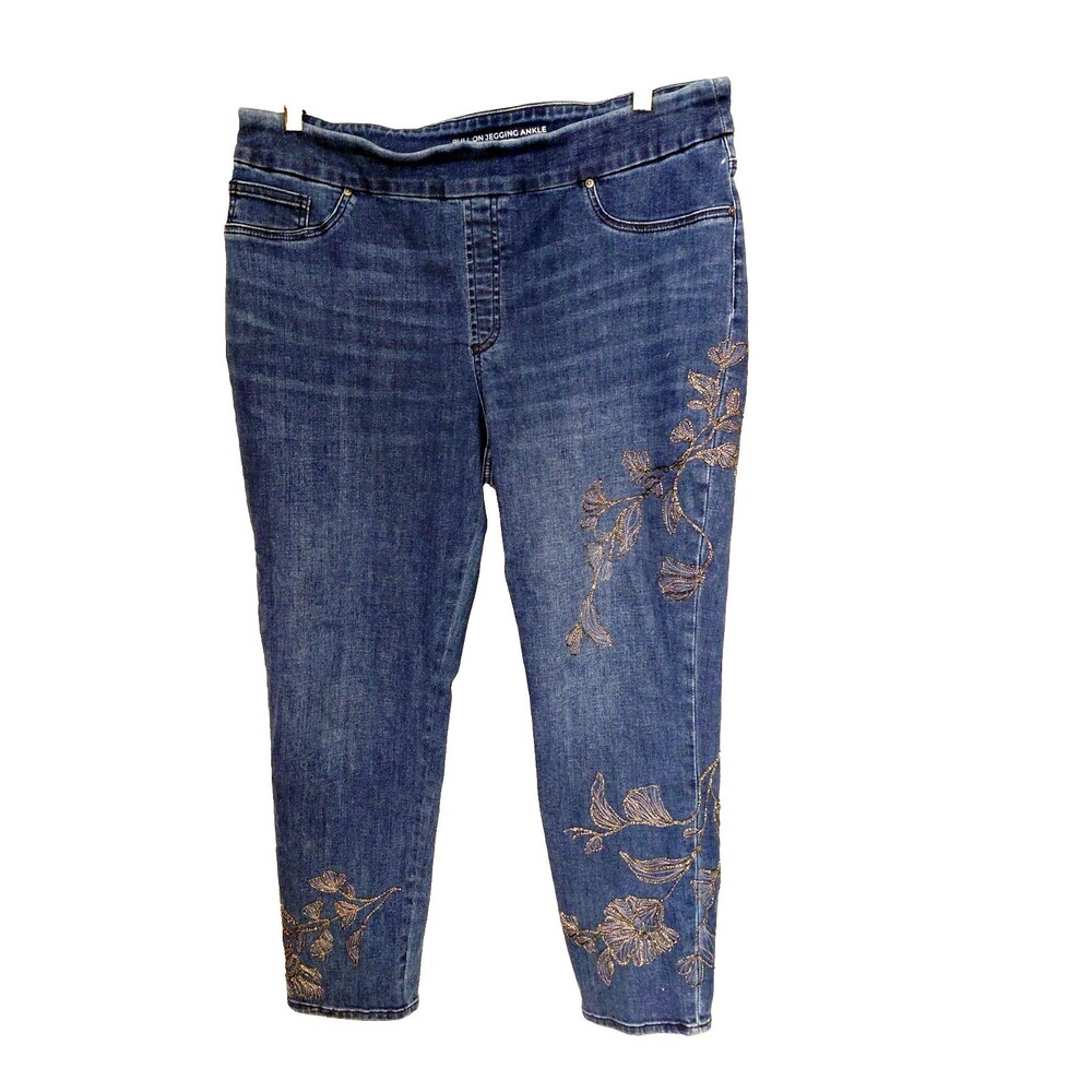Chicos Embellished Pull On Jeggings Ankle Sz 2.5R (14R) Beads & Stitching